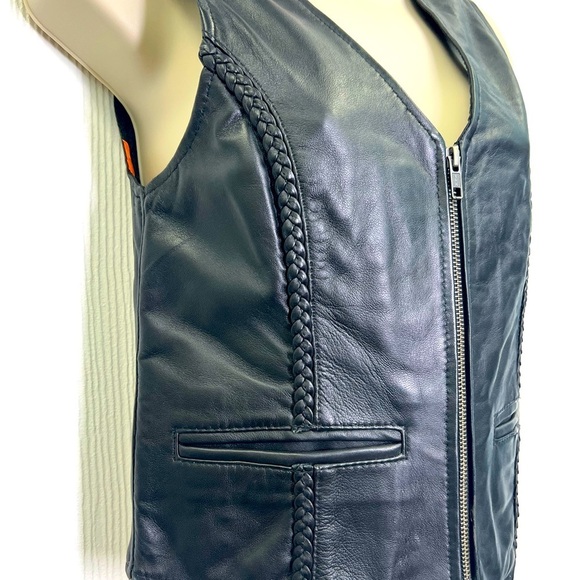Milwaukee Leather - Black Leather Hide With Braided Trim Zip Up Vest Size XS - Picture 5 of 12